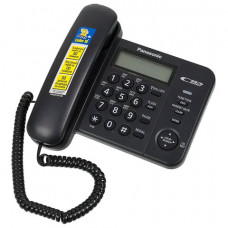 Телефон PANASONIC KX-TS2356RUB, черный, память 50 номеров, АОН, ЖК-дисплей с часами, тональный/импульсный режим