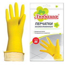 Перчатки хозяйственные латексные ЛЮБАША ЭКОНОМ, МНОГОРАЗОВЫЕ, хлопчатобумажное напыление, размер M (средний), 603784