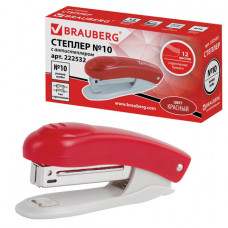Степлер №10 BRAUBERG Original, до 12 листов, с антистеплером, красный, 222532