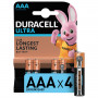 Батарейки КОМПЛЕКТ 4 шт., DURACELL Ultra Power, AAA (LR03, 24А), алкалиновые, мизинчиковые, блистер