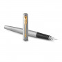 Ручка перьевая PARKER Jotter Stainless Steel GT, корпус серебристый, позолоченные детали, синяя, 2030948
