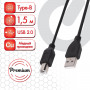 Кабель USB 2.0 AM-BM, 1,5 м, SONNEN Premium, медь, для периферии, экранирующая фольга, черный, 513128