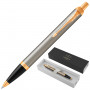 Ручка шариковая PARKER IM Core Brushed Metal GT, корпус серебристый матовый лак, позолоченные детали, синяя, 1931670