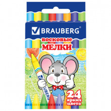 Восковые карандаши BRAUBERG/ПИФАГОР, 24 цвета, 222964