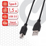 Кабель USB 2.0 AM-BM, 1,5 м, SONNEN Economy, медь, для подключения периферии, черный, 513118