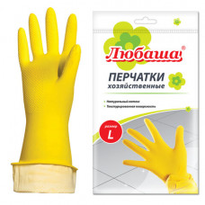 Перчатки хозяйственные латексные ЛЮБАША ЭКОНОМ, МНОГОРАЗОВЫЕ, хлопчатобумажное напыление, размер L (большой), 603785