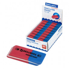 Ластик BRAUBERG Assistant 80, 41х14х8 мм, красно-синий, прямоугольный, скошенные края, термопластичная резина, 221034