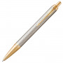 Ручка шариковая PARKER IM Premium Warm Silver GT, корпус серебристый матовый с гравировкой, позолоченные детали, синяя, 1931687