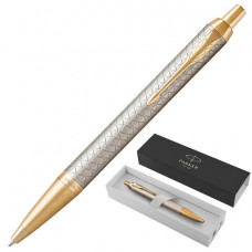 Ручка шариковая PARKER IM Premium Warm Silver GT, корпус серебристый матовый с гравировкой, позолоченные детали, синяя, 1931687