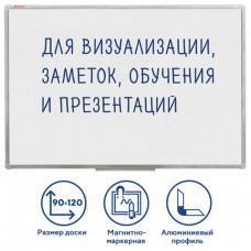 Доска магнитно-маркерная (90х120 см), алюминиевая рамка, ГАРАНТИЯ 10 ЛЕТ, РОССИЯ, BRAUBERG стандарт, 235522