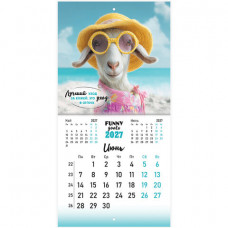 Календарь настенный перекидной 2027 г., BRAUBERG, 12 листов, 21,4х42,8 см, МИНИ, Funny goats, 118432