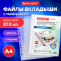 Папки-файлы перфорированные, А4, BRAUBERG, комплект 100 шт., гладкие, 45 мкм, 226831