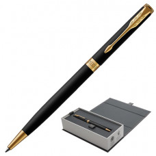 Ручка шариковая PARKER Sonnet Core Matt Black GT Slim, тонкая, корпус черный матовый лак, позолоченные детали, черная, 1931520