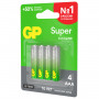 Батарейки КОМПЛЕКТ 4 шт., GP Super, AAA (LR03, 24А), алкалиновые, мизинчиковые, блистер, 24A-2CR4