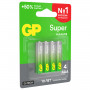 Батарейки КОМПЛЕКТ 4 шт., GP Super, AAA (LR03, 24А), алкалиновые, мизинчиковые, блистер, 24A-2CR4