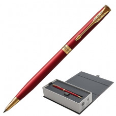 Ручка шариковая PARKER Sonnet Core Intense Red Lacquer GT Slim тонкая, корпус красный глянцевый лак, позолоченные детали, черная, 1931477