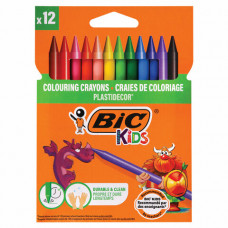 Мелки пластиковые BIC Plastidecor, 12 цветов, ультрапрочные, круглые, картонная упаковка, подвес, 945764