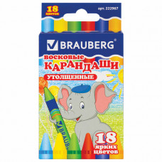 Восковые карандаши утолщенные BRAUBERG/ПИФАГОР, 18 цветов, 222967