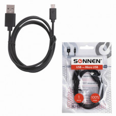 Кабель USB 2.0-micro USB, 1 м, SONNEN Economy, медь, для передачи данных и зарядки, черный, 513115