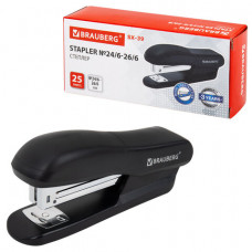 Степлер №24/6, 26/6 BRAUBERG SX-39, до 25 листов, черный, 228590
