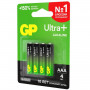 Батарейки КОМПЛЕКТ 4 шт., GP Ultra Plus, AAA (LR03, 24А), алкалиновые, мизинчиковые, блистер, 24AUP-2CR4
