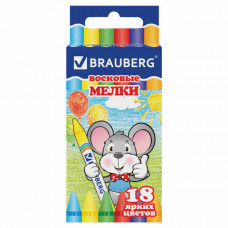 Восковые карандаши BRAUBERG/ПИФАГОР, 18 цветов, 222963