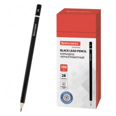 Карандаш чернографитный BRAUBERG, 1 шт., Touch line, 2В, без резинки, корпус черный, заточенный, 180623