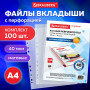 Папки-файлы перфорированные А4 BRAUBERG STANDARD, КОМПЛЕКТ 100 шт., матовые, 40 мкм, 229660