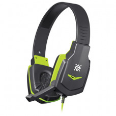 Наушники с микрофоном (гарнитура) DEFENDER Warhead G-320, проводные,1,8 м, с оголовьем, черные с зеленым, 64032