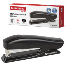 Степлер №24/6, 26/6 BRAUBERG ST-100, до 20 листов, черный, 224345