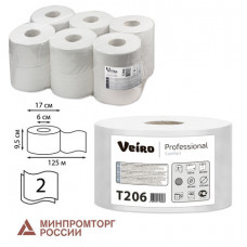 Бумага туалетная 125 м, VEIRO Professional (Система T2), комплект 12 шт., Comfort, 2-слойная, T206