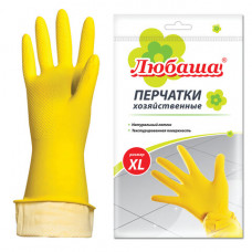 Перчатки хозяйственные латексные ЛЮБАША ЭКОНОМ, МНОГОРАЗОВЫЕ, хлопчатобумажное напыление, размер XL (очень большой), 603786