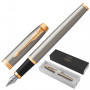 Ручка перьевая PARKER IM Core Brushed Metal GT, корпус серебристый матовый лак, позолоченные детали, синяя, 1931649