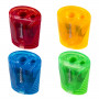 Точилка BRAUBERG Cell Dual, 2 отверстия, с контейнером, пластиковая, ассорти, 228435