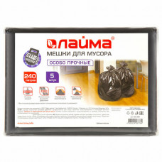 Мешки для мусора 240 л, черные, в пачке 5 шт., ПВД, 60 мкм, 90х140 см (±5%), особо прочные, ЛАЙМА, 601394