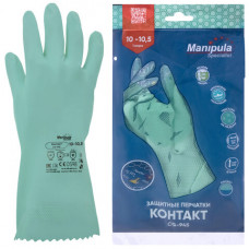 Перчатки латексные MANIPULA Контакт, хлопчатобумажное напыление, размер 10-10,5 (XL), зеленые, L-F-02