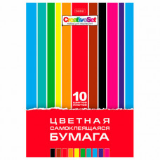 Цветная бумага А4 мелованная САМОКЛЕЯЩАЯСЯ, 10 листов 10 цветов, папка, HATBER Creative, 194х280 мм, 10Бц4с_05934, N050880