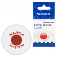 Ластик BRAUBERG Energy, 30х30х8 мм, белый, круглый, термопластичная резина, пластиковый держатель, 222472