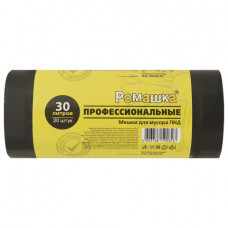 МЕШКИ ДЛЯ МУСОРА 30 Л, ЧЕРНЫЕ, В РУЛОНЕ 20 ШТ., ПНД 10 МКМ, 48X57,5 СМ, РОМАШКА ПРОФИ