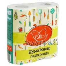 Полотенце бумажное 2-слойн., Lotti, белое, 12м, 24см*20см, 50л, 2шт, с втулкой, с тиснением, перфорация есть